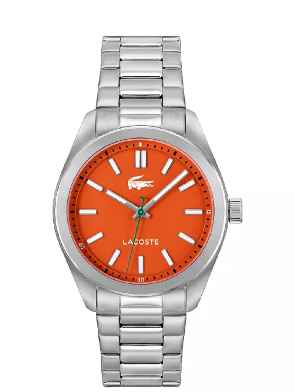 Lacoste Silver Stainless Steel Watch with Orange Dial